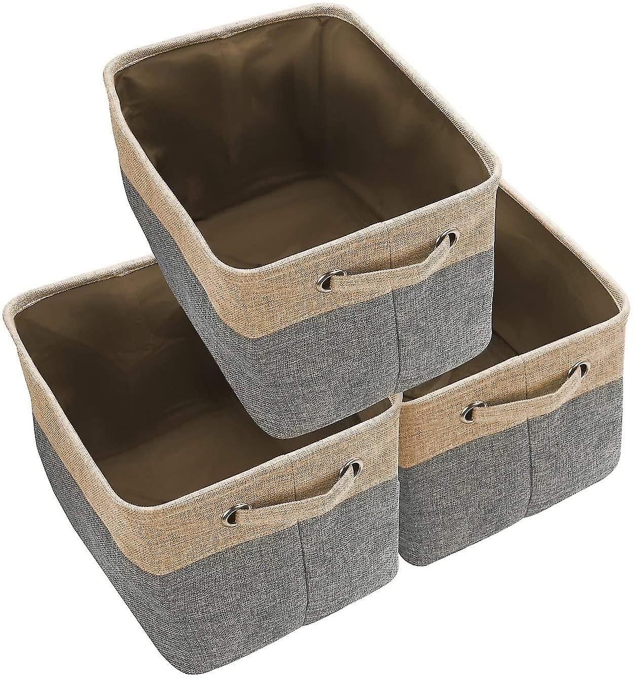 Foldable Storage Bin Basket Set [3-pack] Canvas Fabric Collapsible Organizer With Handles Storage Cube Box For Home Office Closet, GreyF05tan (grey)
