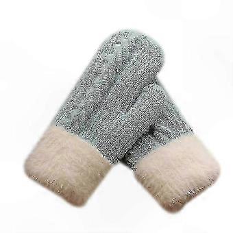 Warme Damen-Winterhandschuhe mit kuscheligem Strickdesign und dickem Futter, geeignet für kaltes Wetter