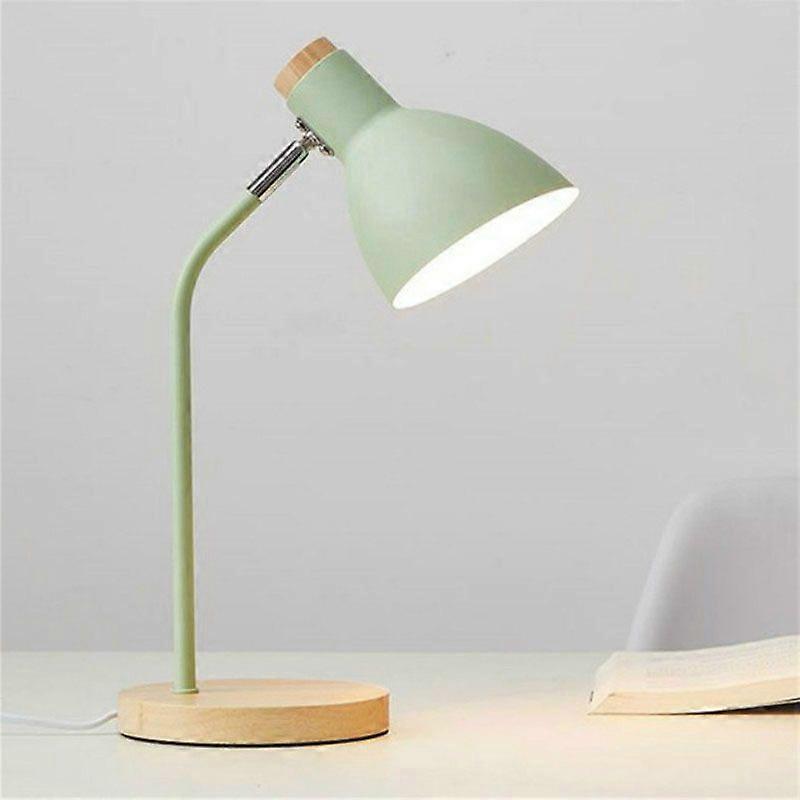 E27 Metal Shade Button Switch Wood Table Lamp