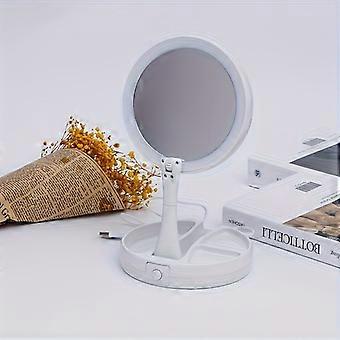 10X Magnifying LED Vanity Mirror, Double-Sided with Ring Light, Travel and Tabletop with Storage Base, USB/Battery Powered