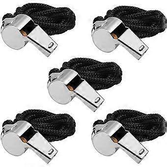 5 Pack Stainless Steel Whistles, Extra Loud with Lanyard, for Sports Referee, Outdoor Games and Survival