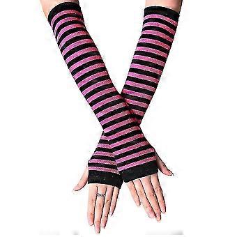 Womens Ladies Striped Fingerless Hand Elbow Gloves Arm Warmer Long Sleeve Mitten