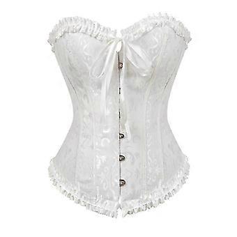 Korsetten Bustiers Bloemen Kant Tops Voor Vrouwen Plus Size Vintage Sexy Korsetten Gothic Satin Lingerie Corselet Overbust Plus Size 819 Wit