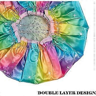 Women Girls Shower Cap. 2pcs Reusable Double Layer Waterproof Beanie Floral Satin Peva