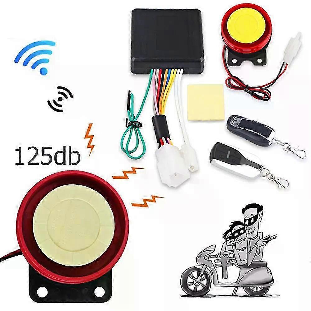 Compatible with 12V motorcycle anti-theft alarm systems, featuring wireless remote engine start/stop function, remote key module, and horn.