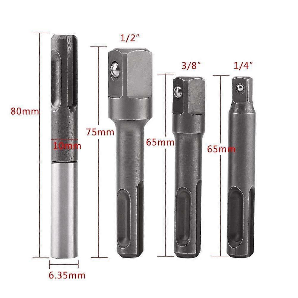 4pcs Electric Drill Bits Fitting 1/4" 3/8" 1/2" Hex Square Socket Extensions