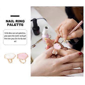 2pcs Resin Nail Art Ring Palettes Shell Marble Finger Ring Plate Mixing Palettes