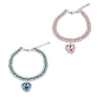 2 stk. halskjede til hund, rosa og blått halskjede med rhinestones, krystallhalsbånd til katt, justerbart halskjede, for små dyr, katter og hunder