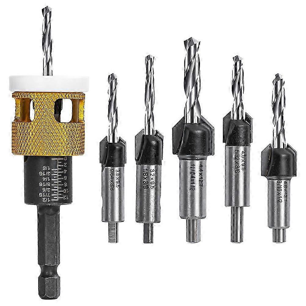 5 Pcs Countersink Drill Bit Set: Replaceable HSS M2 Tapered Bits - 82 Counter Bore with Adjustable Depth Stop