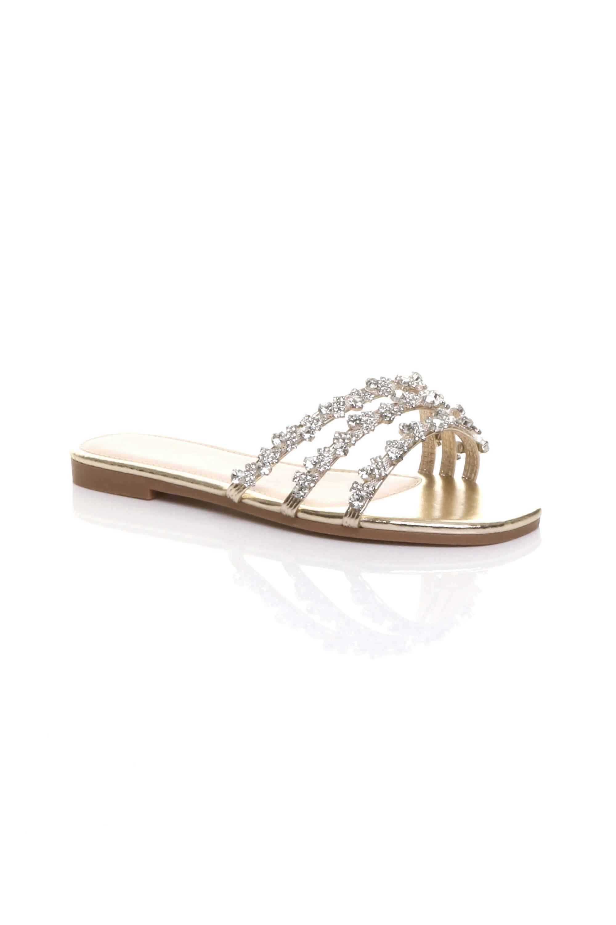 Flat Diamante Sandals Flip Flops Sliders