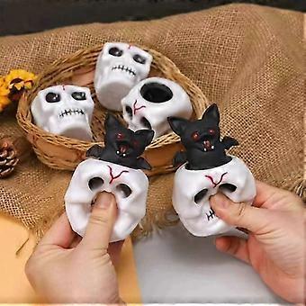 Halloween Skull Stress Balls, Spooky Squishy Squeeze Toys with Bat Design, Halloween Fidget Toys for Kids Adults Party Favors and Gifts
