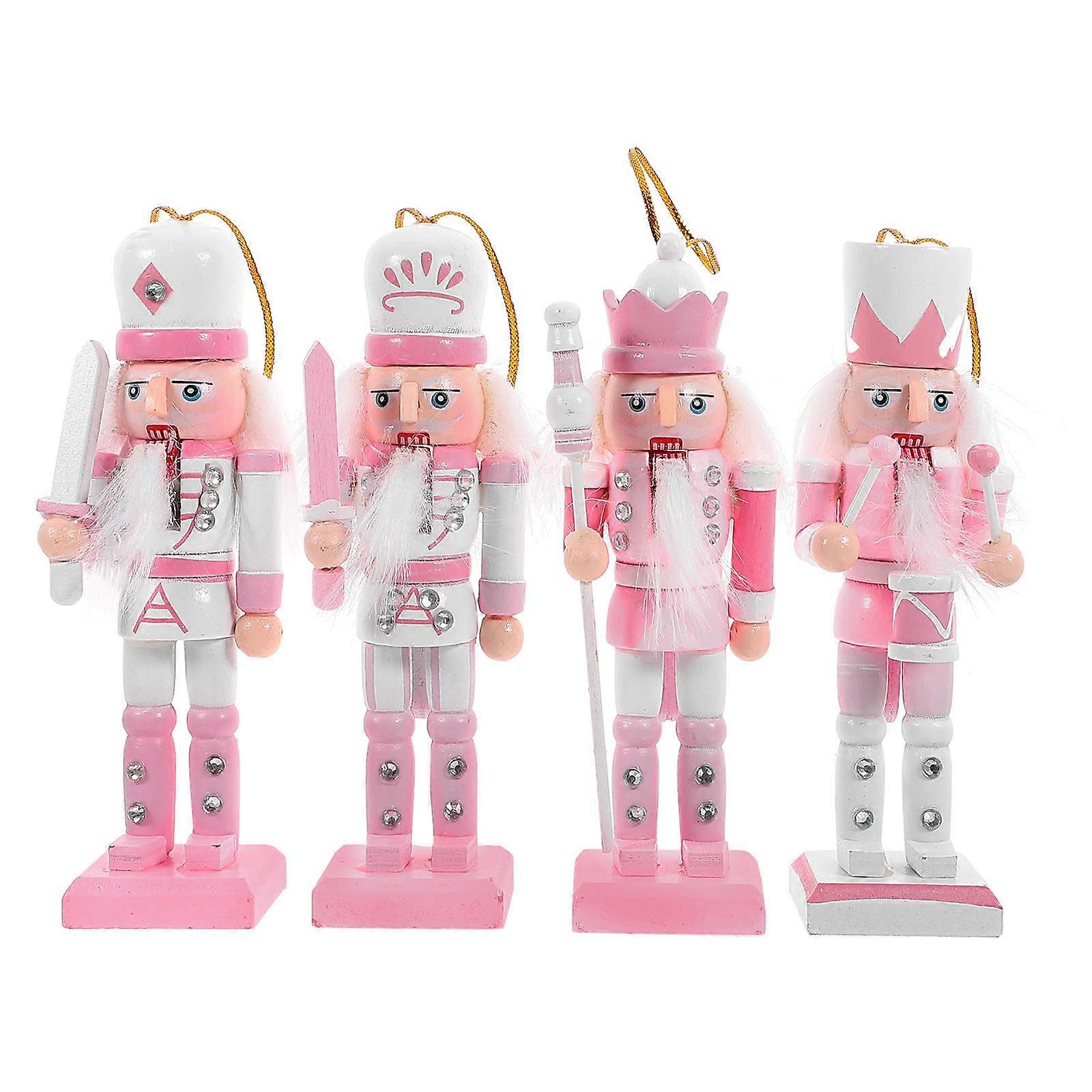 Wood Nutcrackers Decorations for Pink Nutcracker 4Pcs Set