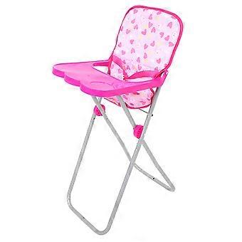 Cadeirão de boneca rosa para crianças brincarem de faz de conta de forma realista.