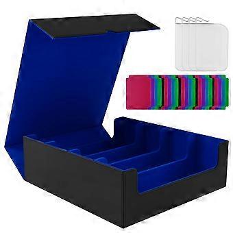 Trading Card Storage Box 2400+ Capacity PU Leather Flip Lid with 24 Dividers 4Row Organizer Black Blue