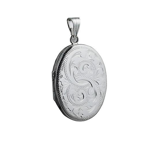 Silver 35x26mm hand engraved flat oval Locket