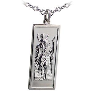 Silver 35x15mm rectangular St Christopher Pendant with a cable Chain 24 inches
