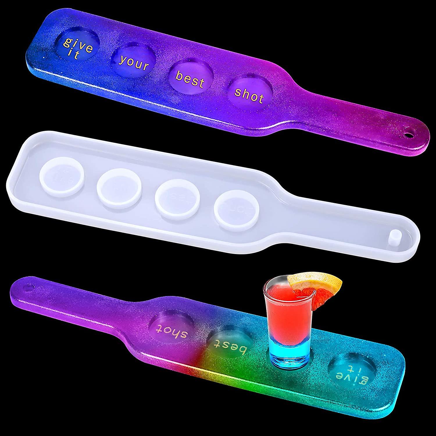 Heytea Resin Paddle Mold, Shot Glass Tray Molds For Resin, Paddle Silicone Molds For Wine Glass Serving Tray, Epoxy Resin Casting Beer Flight Paddle T