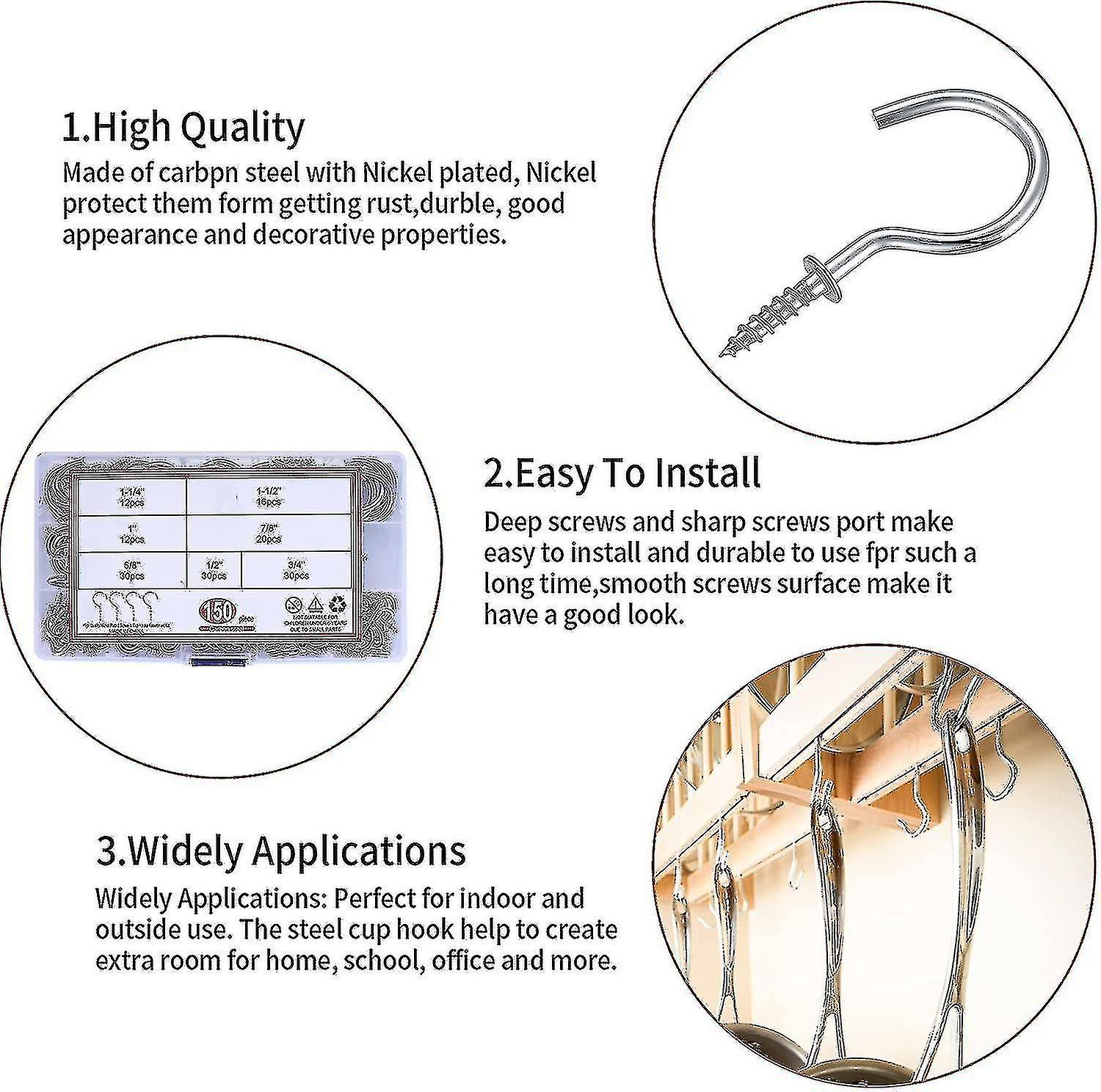 150pcs Screw Hooks, Ceiling Hooks, Screw Hooks, Screw-in Hooks, Metal Hooks