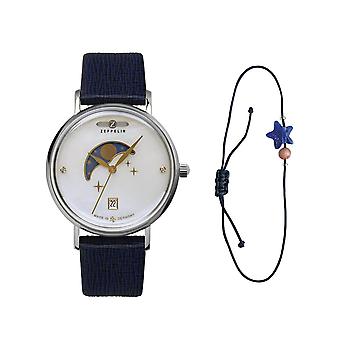 Zeppelin Moon Lady dameshorloge analoog kwarts met koeienhuid armband 7133-1