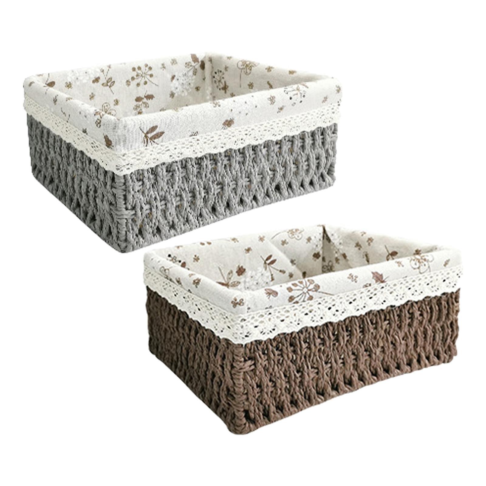 2x Multipurpose Rattan Storage Basket Household Items for Home Kitchen