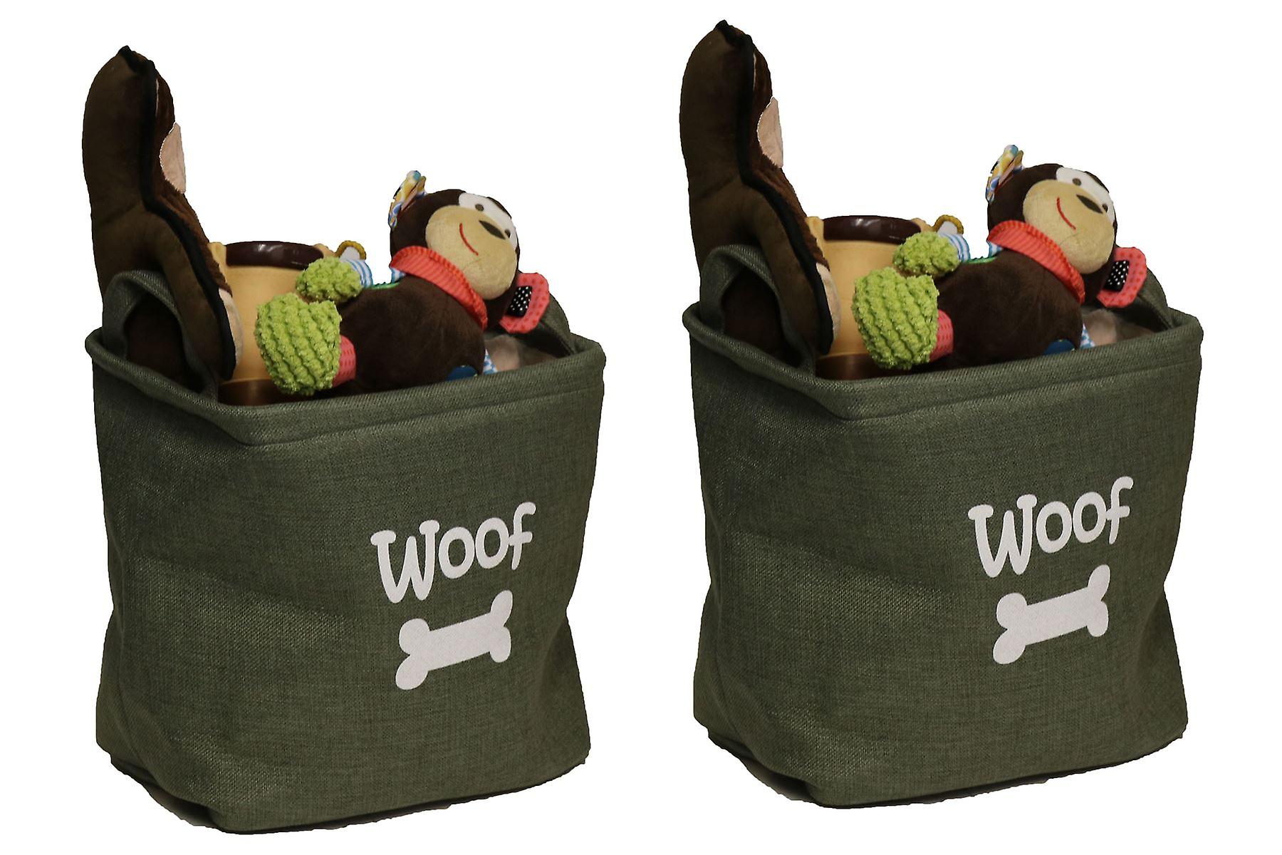 2 Forest Canvas Pet Dog Toy Storage Baskets 33x7cm