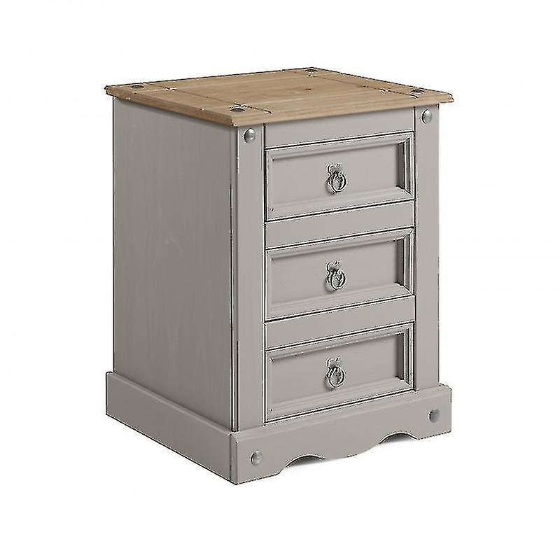 Corona Grey Wax 3 Drawer Bedside Cabinet