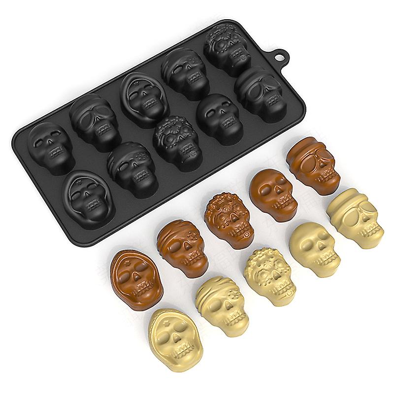 10 Holes Skull Ice Cube Silicone Mold Halloween Diy Candy Whiskey Soap Mould