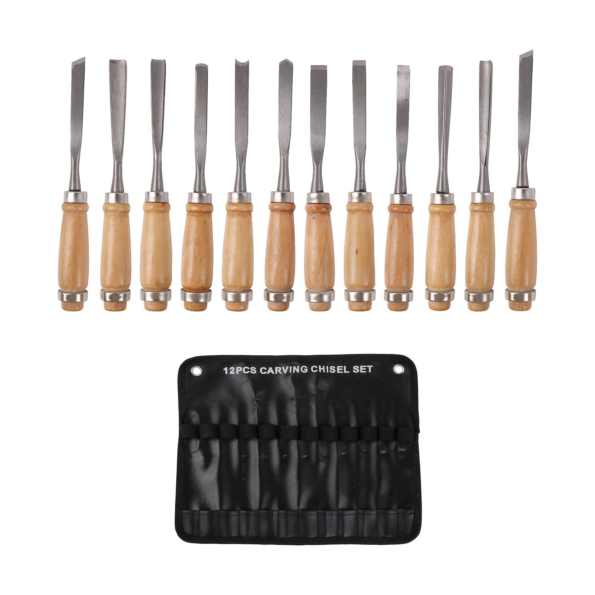 12 Pcs Wood Chisels Hand Carving Tool Set for DIY Sculpture Carpenter
