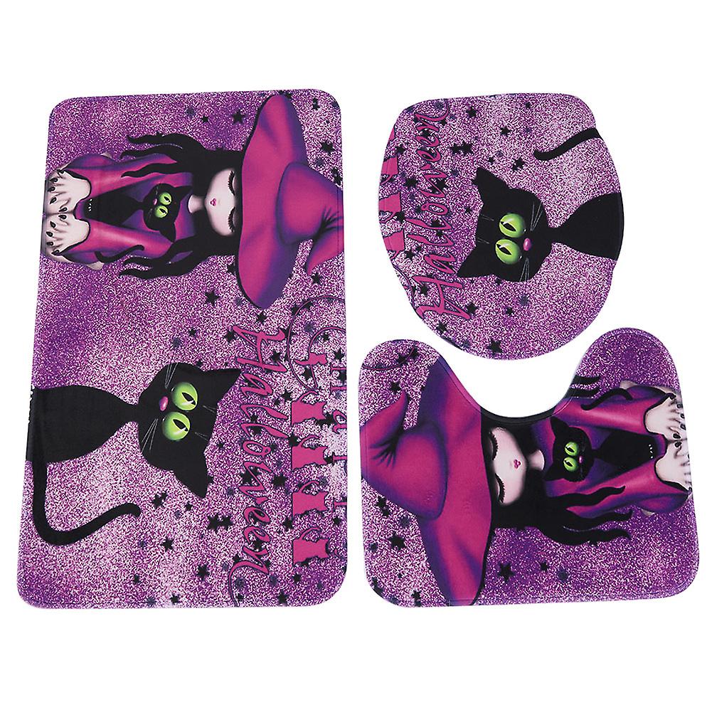 Pcs Witch Pattern Polyester Non-Slip Toilet Mat Set Bathroom Decor