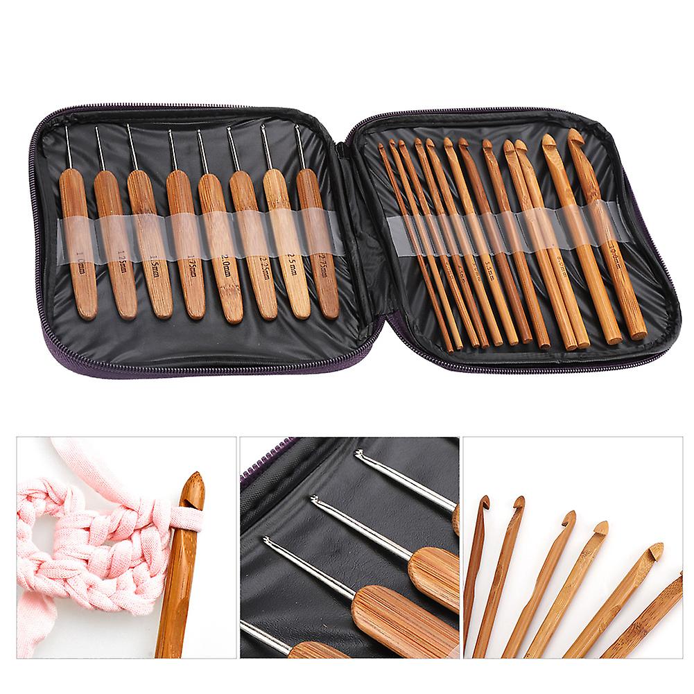 20Pcs/Lot Crochet Hooks Needles Bamboo Handle Weave Sewing Tools Set Kit