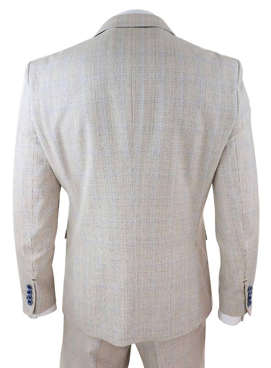 Mens Piece Cream Check Tweed Herringbone Vintage Suit