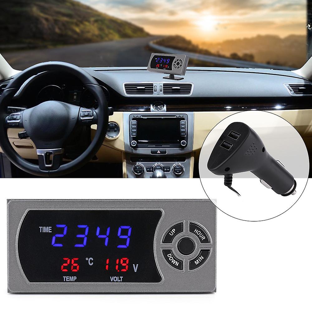 12-24V car thermometer with digital clock and voltmeter