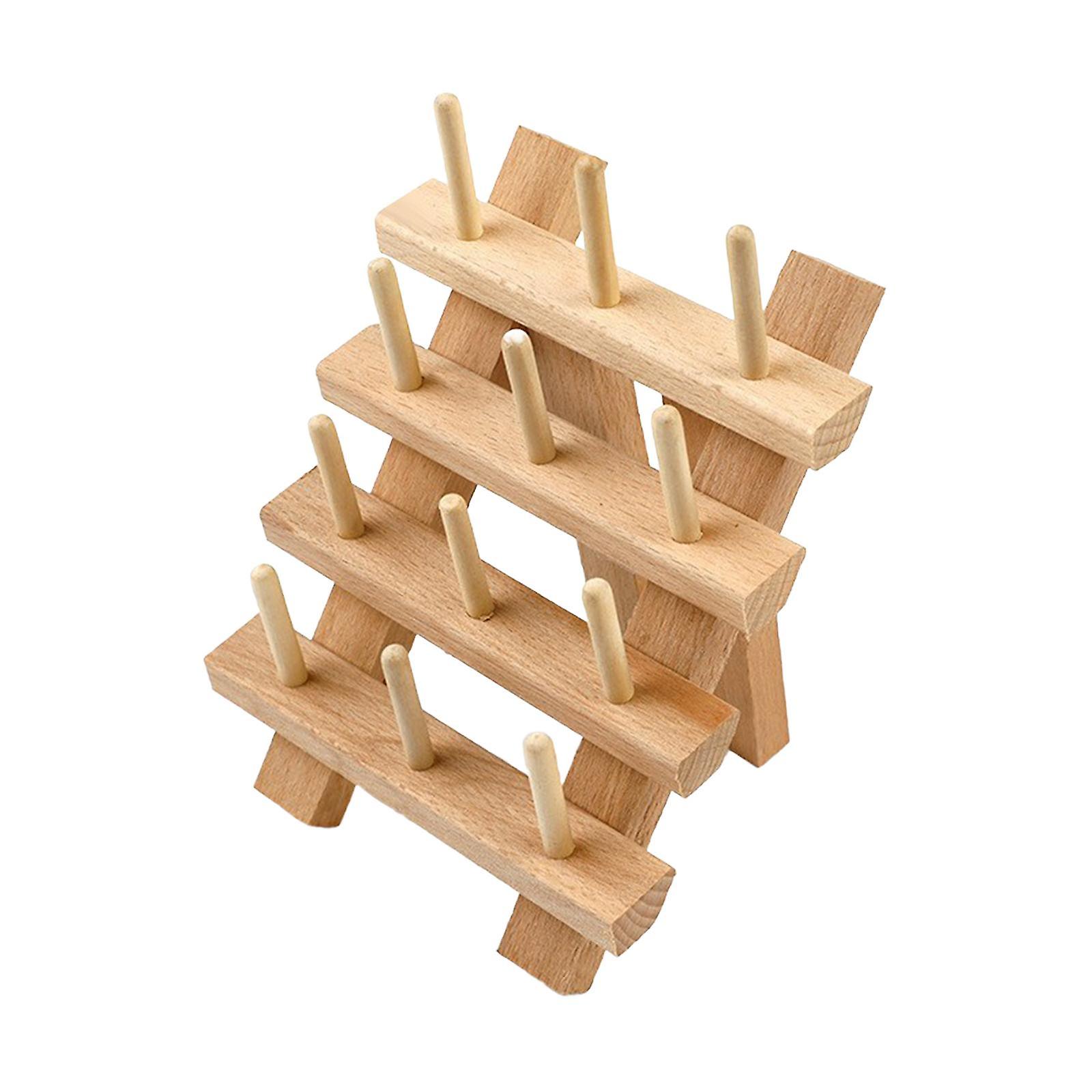 Wooden Thread Rack, Sewing Thread Holder, Embroidery Cone Stand Shelf Folding Strings Spool Rack 12 Spool Thread Holder