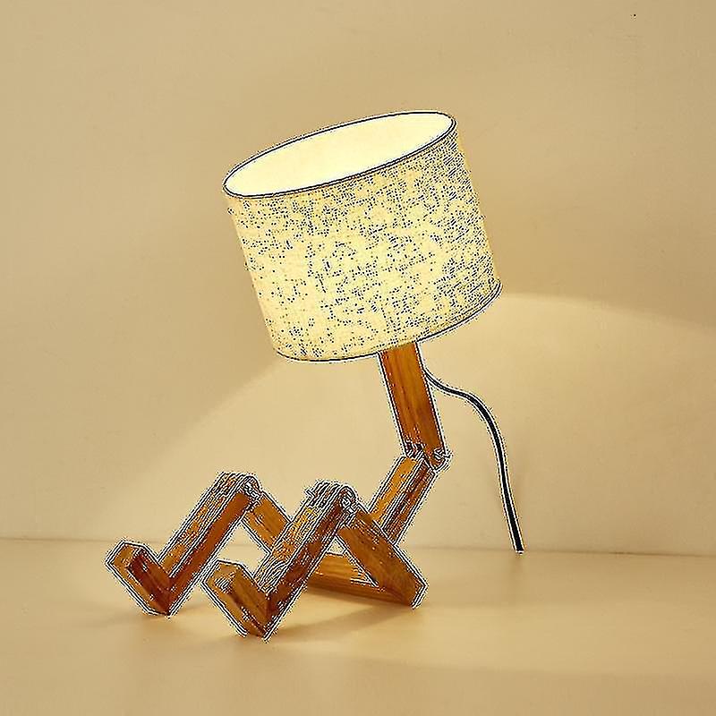 Wooden Robot Shape Folding Table Lamp Bedroom Bedside Night Light