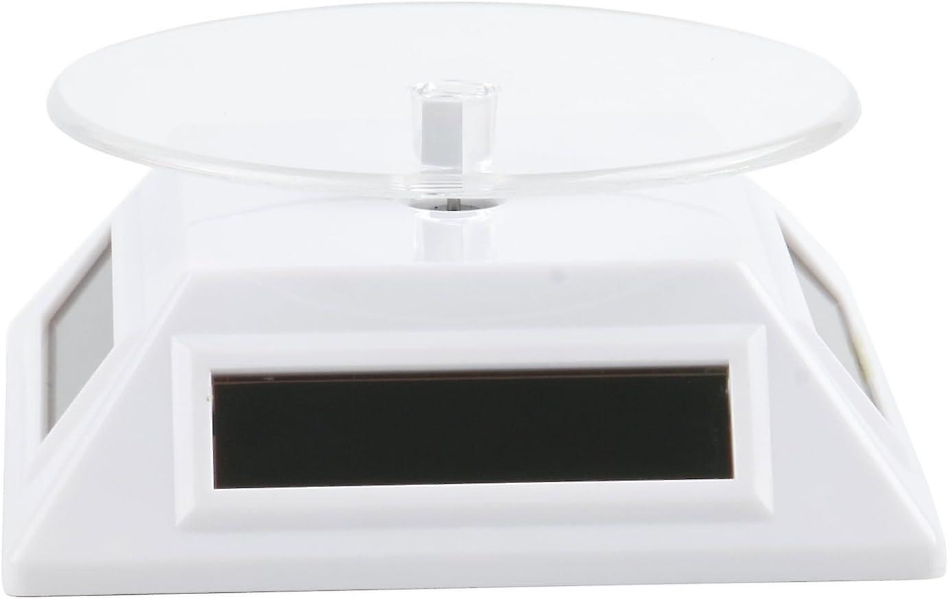 White solar powered rotating stand to display every imaginable product on sale