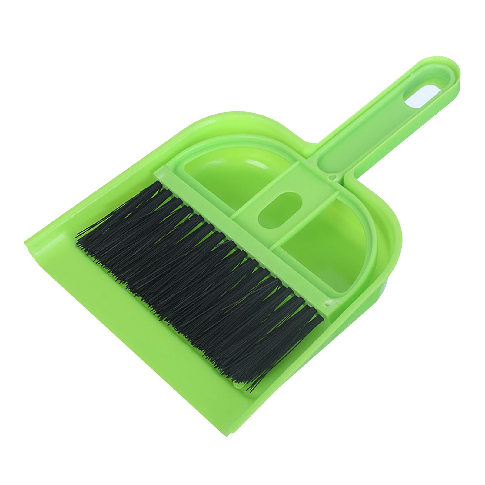 Small Hand Broom Dustpan Set Multifunctional Portable Table Top Brush Cleaning Tools for Keyboard Computer Green