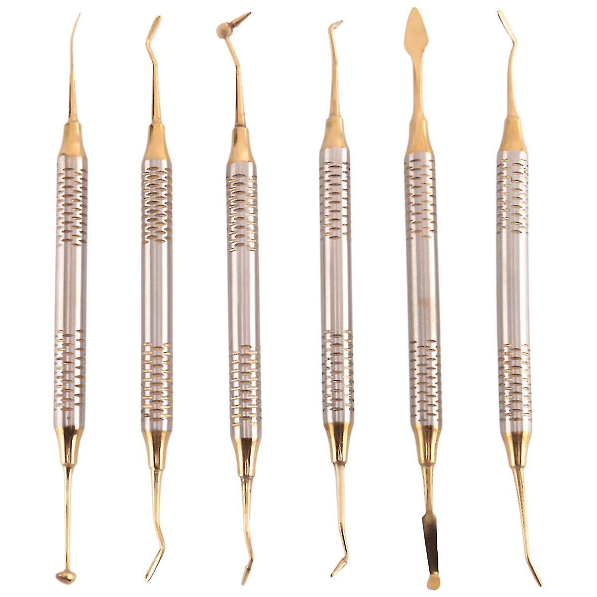 6Pcs dental instrument composite resin filling spatula titanium-plated head filling