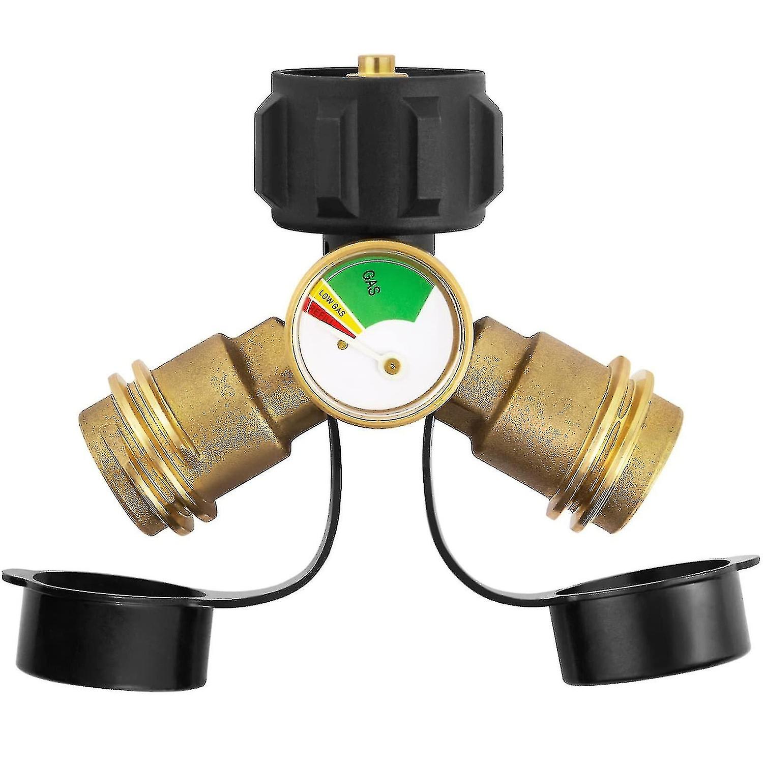 Propane Tank Y Splitter Adapter 2 Way Lp Gas Tee Connector With Gauge