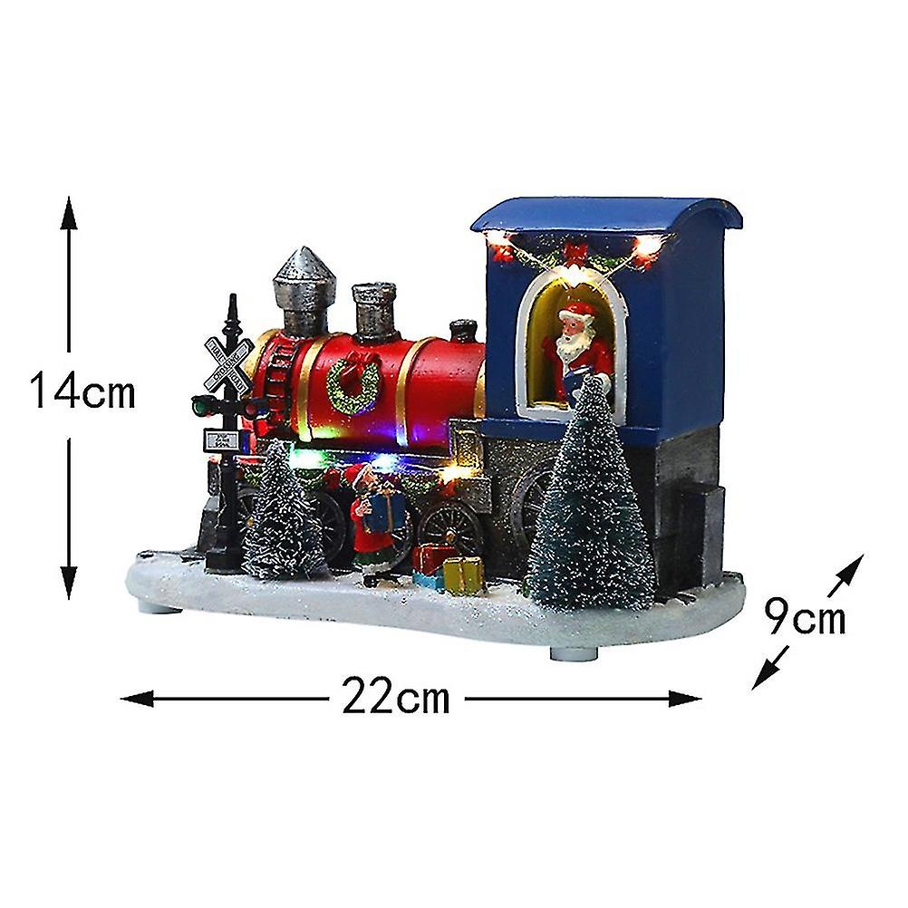 שרף LED סצנת שלג סנטה בית רכבת לתפאורה, 22x9x14cm עם אורות