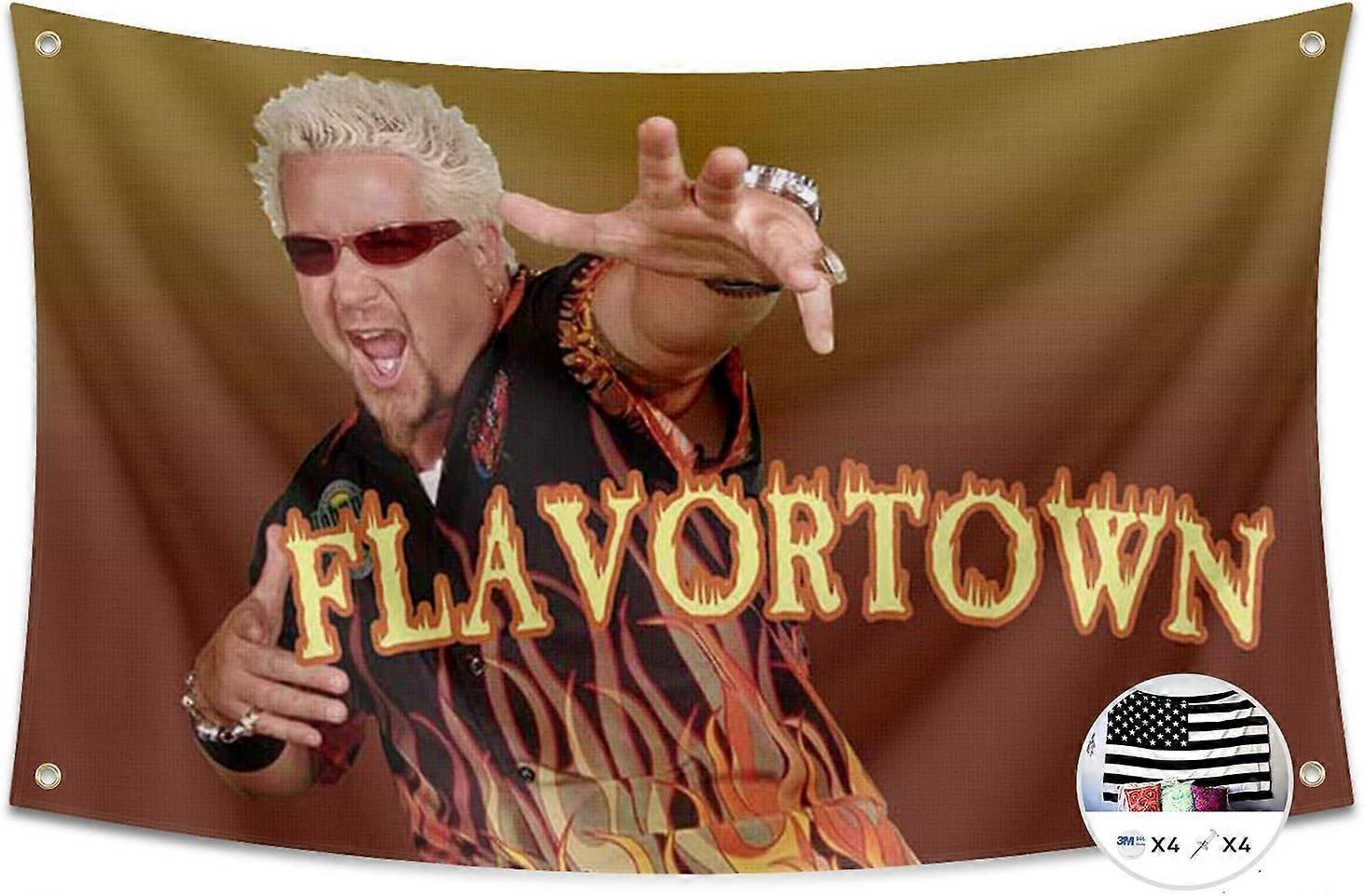 Flavortown العلم 3x5 قدم راية مضحك ملصق دائم رجل كهف الجدار علم مع الحلقات النحاسية لديكور غرفة نوم الكلية PFSGV247