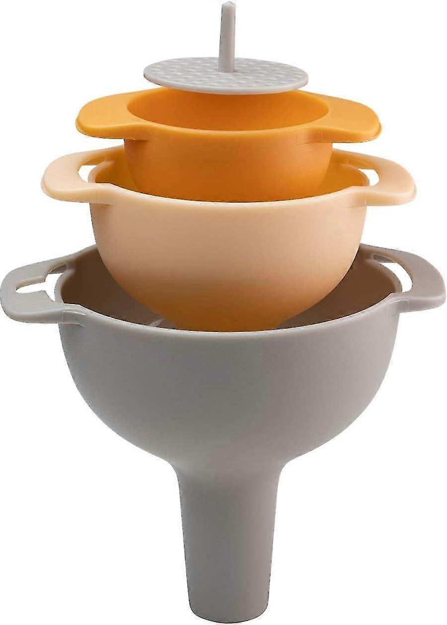 Tab Handled Nested Funnel Set - 4 Piece Kitchen Funnel Pack With Strainer