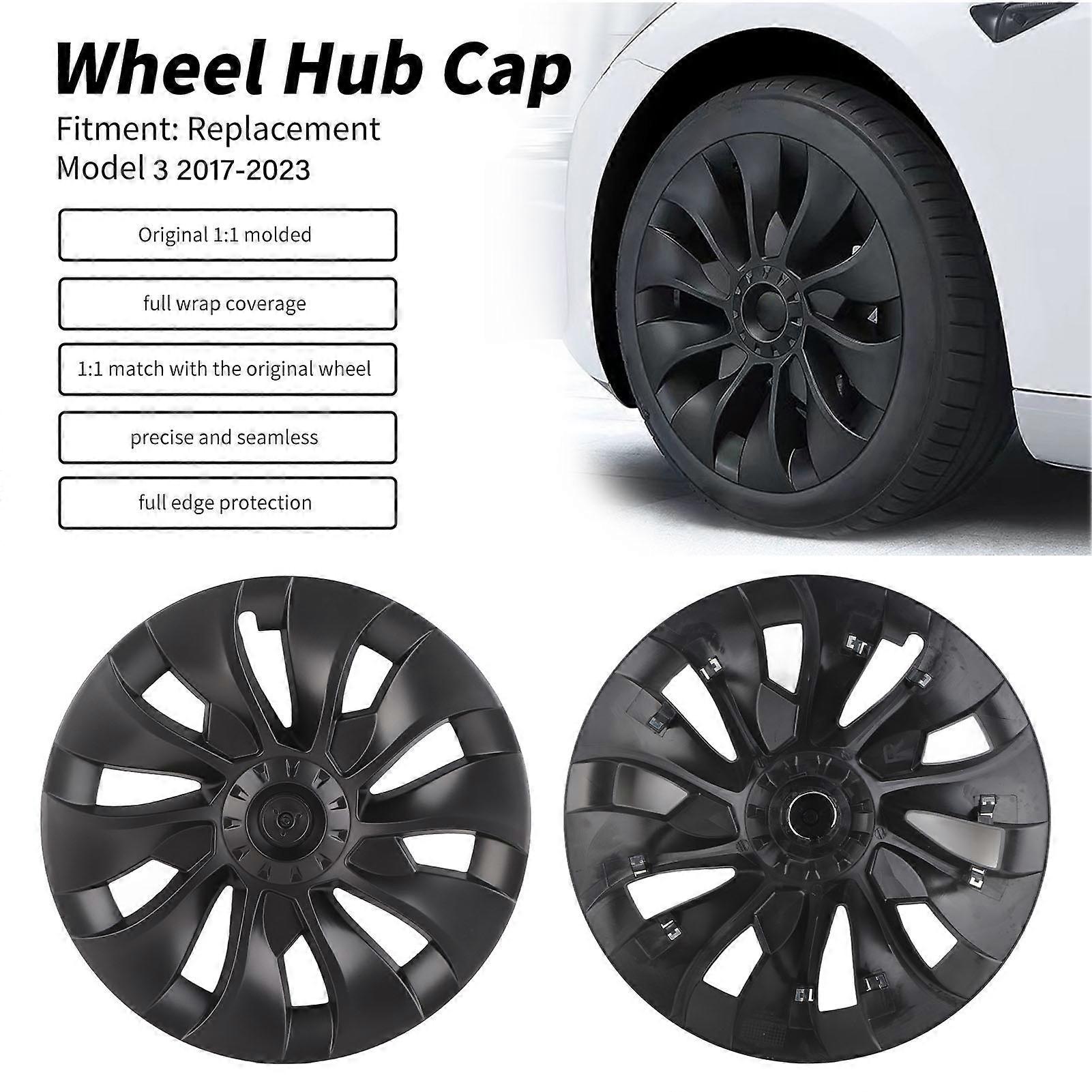 4 Pcs 18in Automobile Hubcap Matte Black Wheel Hub Full Rim Protector Cover Replacement for Tesla Model 3 2017 to 2023 Dark Gray E2U113