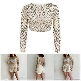 Women's See Through Mesh Top - Long Sleeve Sheer Blouse For Clubwear & Casual Wear