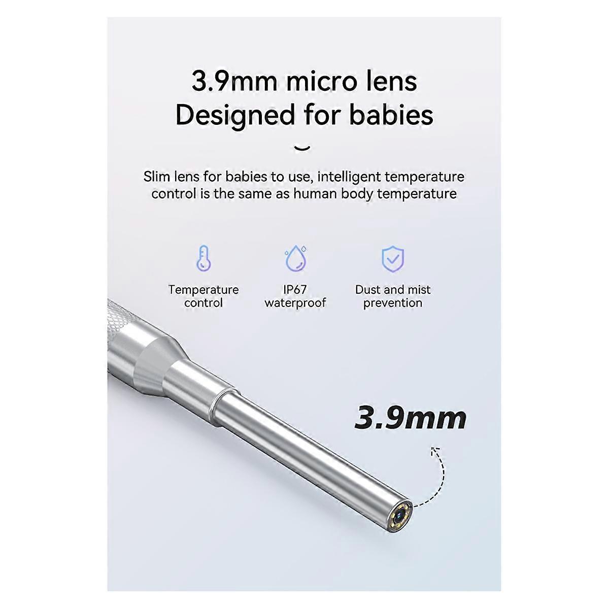 Digital Otoscope 3.9mm Ear Otoscope Screen 4.3 Inch for Cleaning Smart Visual Ear Picking Stick 30MP Type-C Ear Camera
