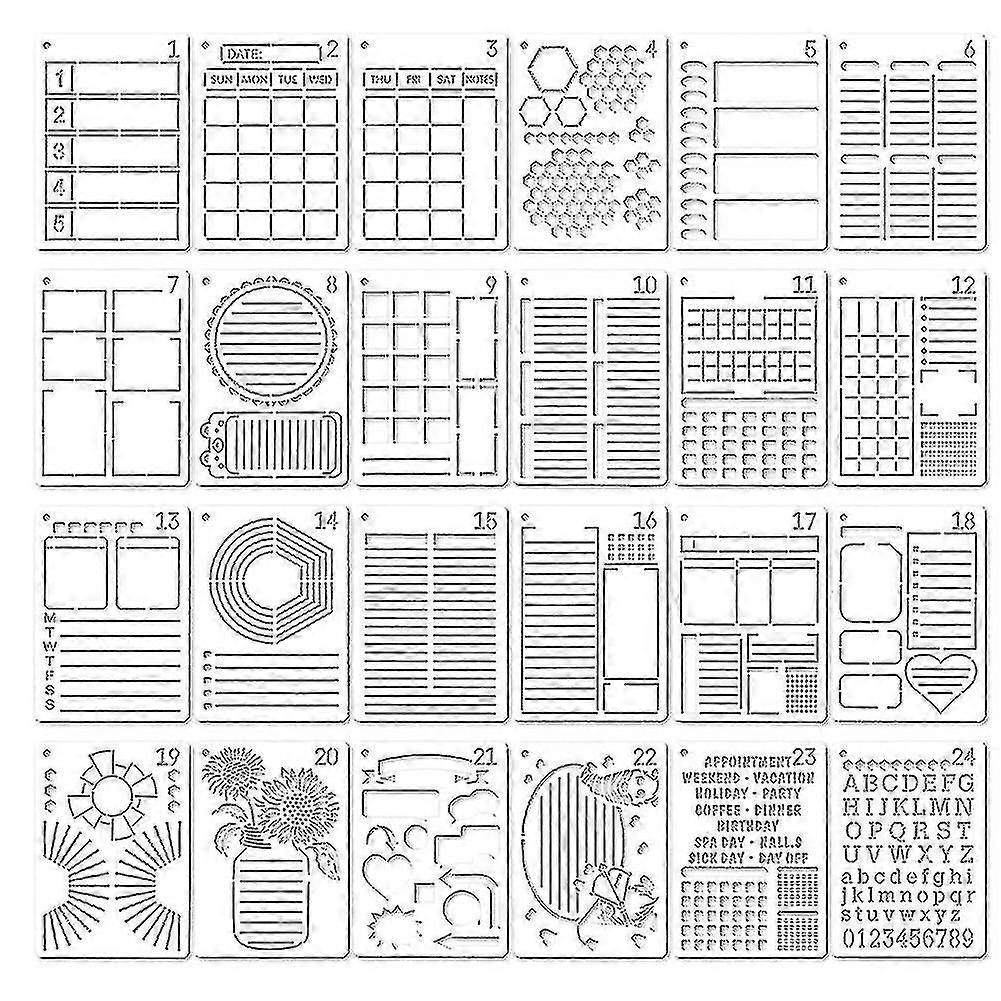 24pcs Journal Stencil Planner Set, Ultimate Productivity Stencils For A5 Dotted Journals, Time Savi