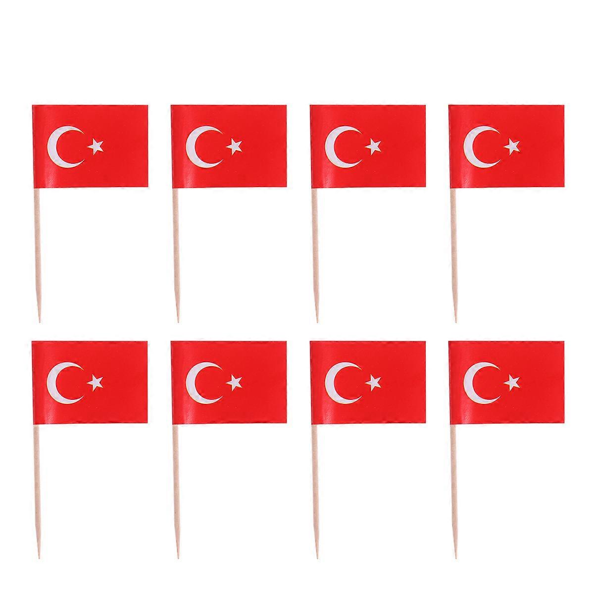 100pcs木製旗つまようじ建国記念日装飾カップケーキトッパー食品つまようじ(トルコ)