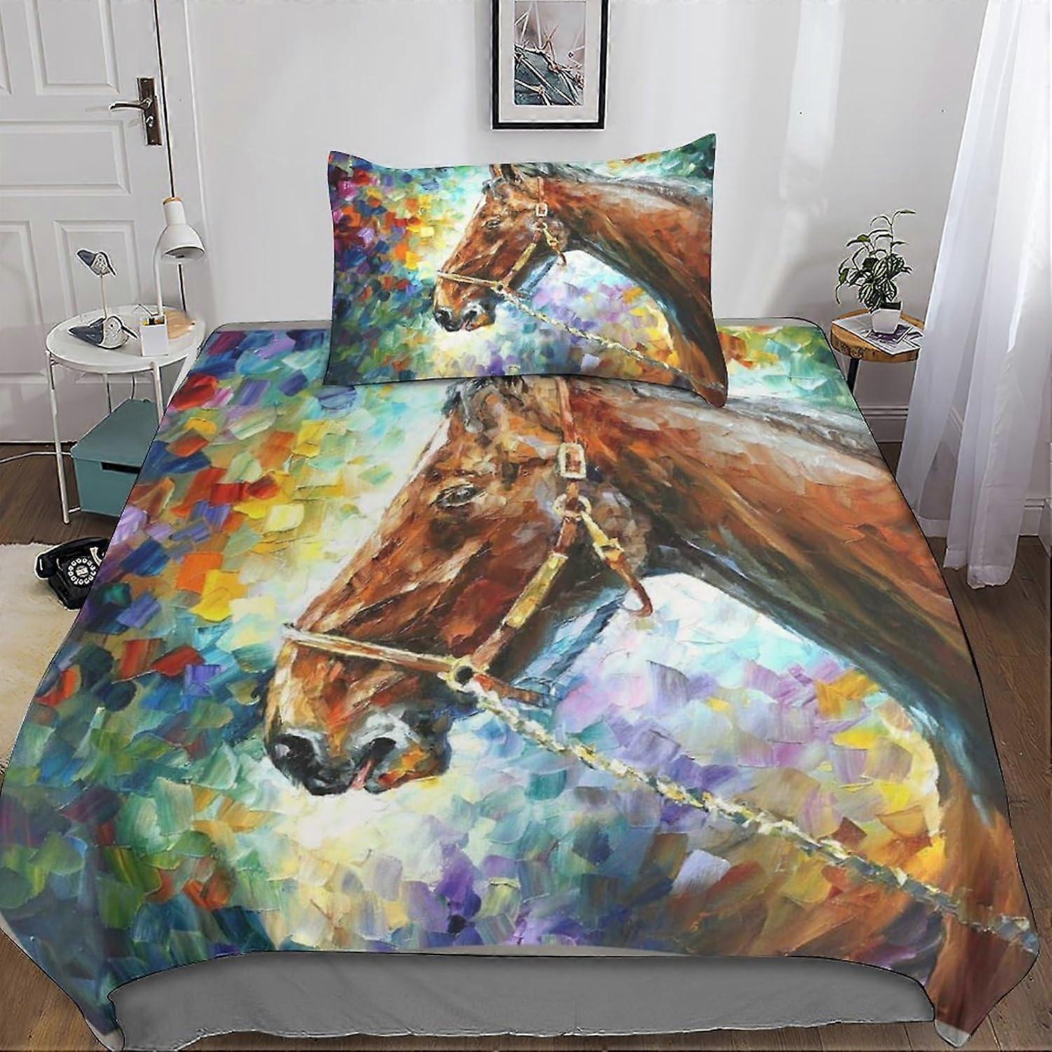 Påslakan i mikrofiber, för vuxna och barn Oljemålning Sängkläder Tryckt påslakan Set D Örngott Enkelsängkläder Set 135 * 200 CM