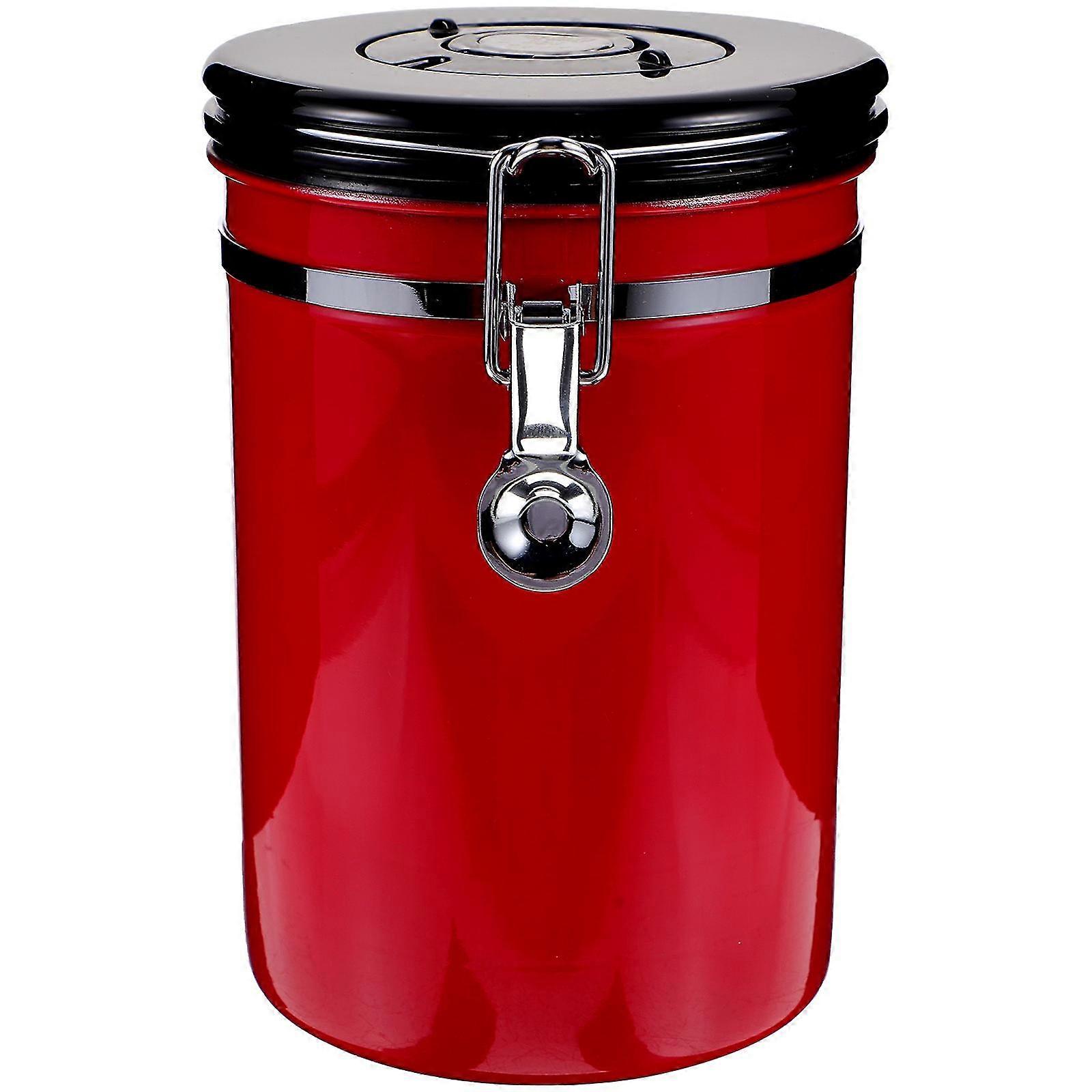1pcs Stainless Steel Sealed Cans Jars Coffee Beans Storage Tank Snacks Container Home Kitchen Tool (red Large Size)