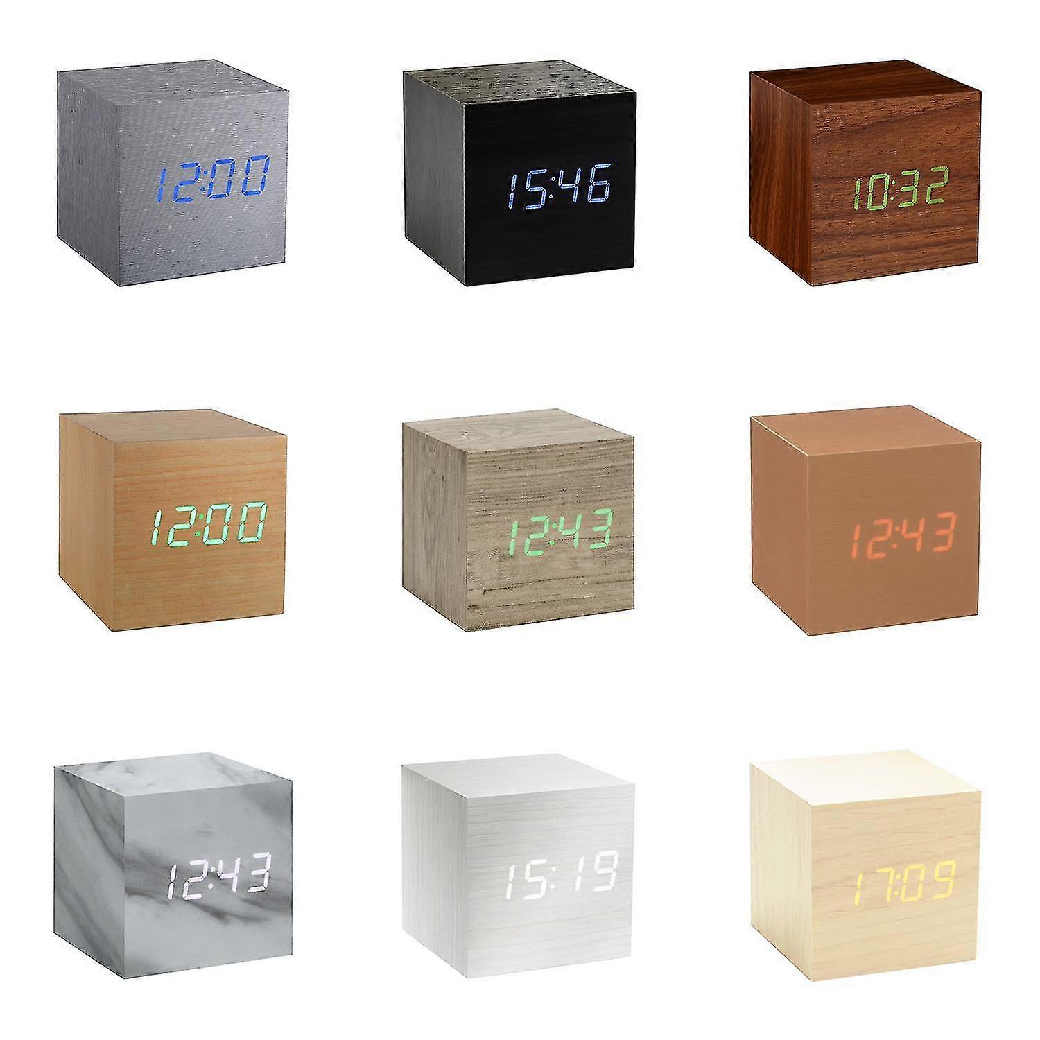 Cube Led Click Clock Alarm Clock With Sound Activation (time, Date Temperature) Various Colours
