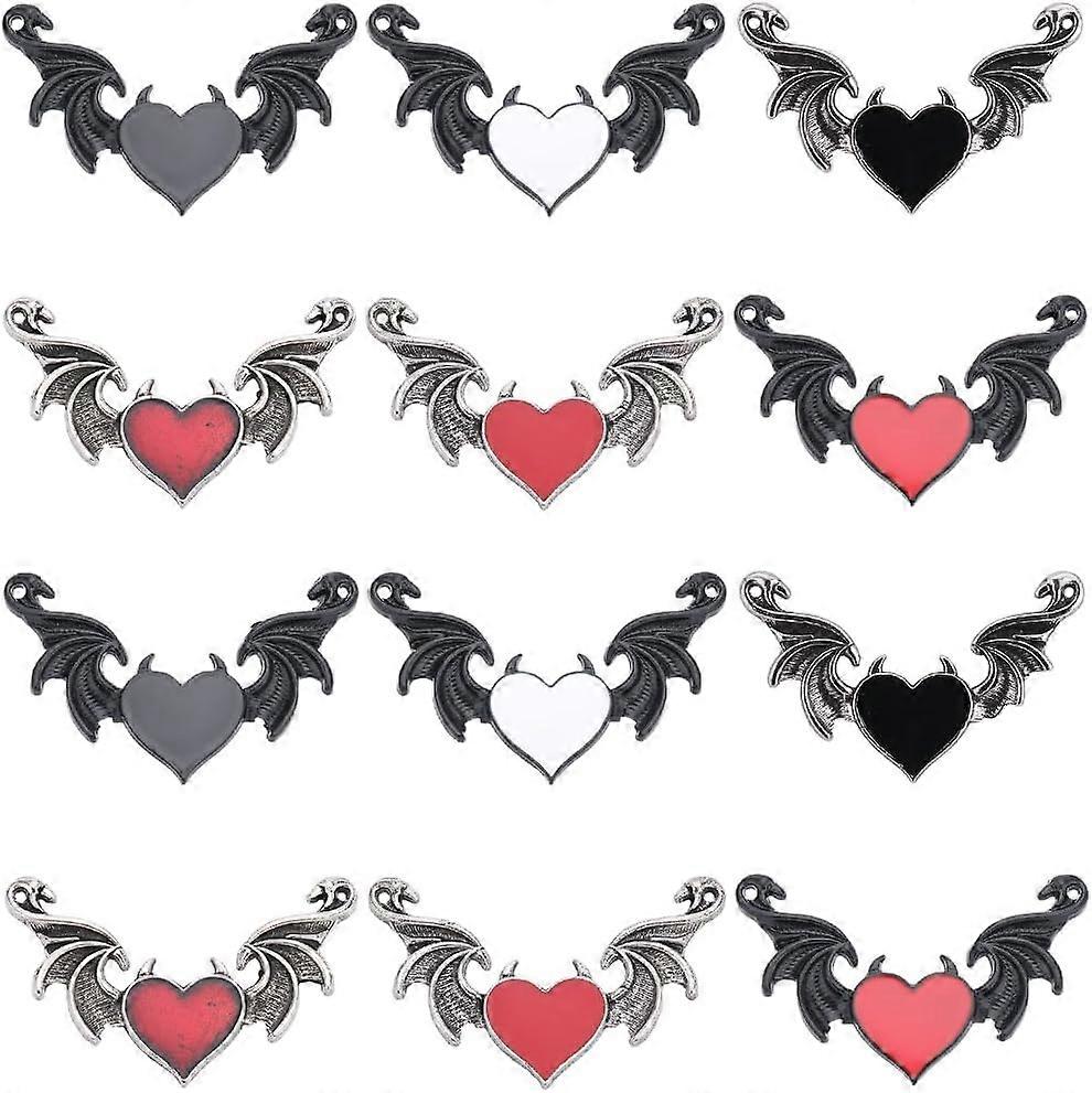 1Box 12Pcs Bat Charms GothicStyle Halloween Bat Wing Charm Black White Red Heart Charms Devil Wings Links Double Loop Linking Connector Charm